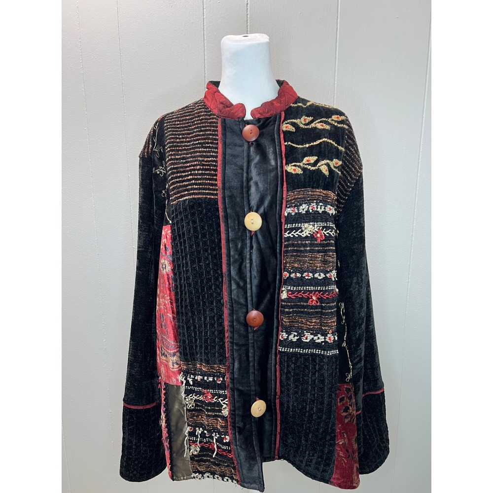 Flashback Womens Patchwork Jacket Size L Velvet E… - image 1